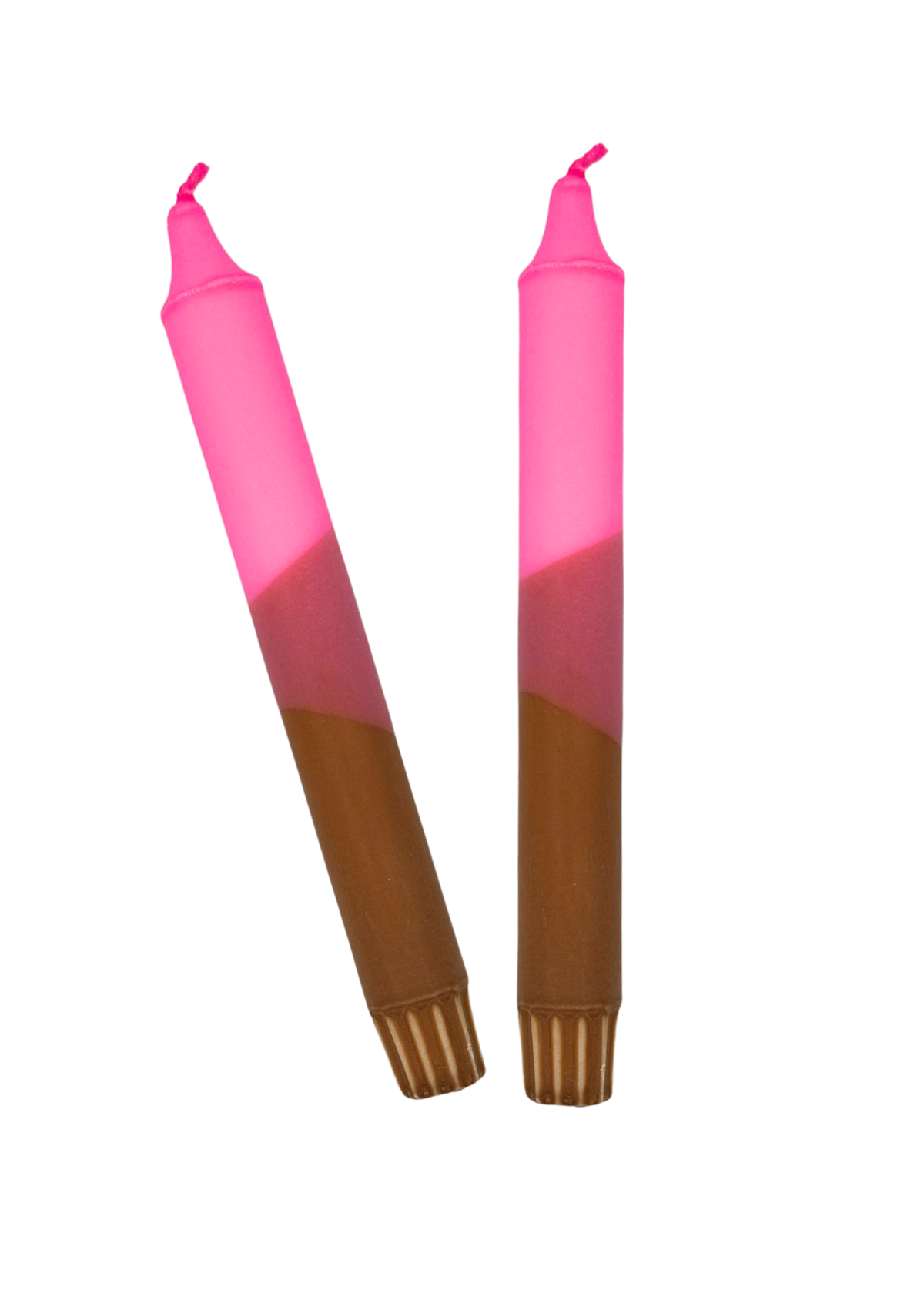 Autmn dip dye candles, set of 2, brown/pink
