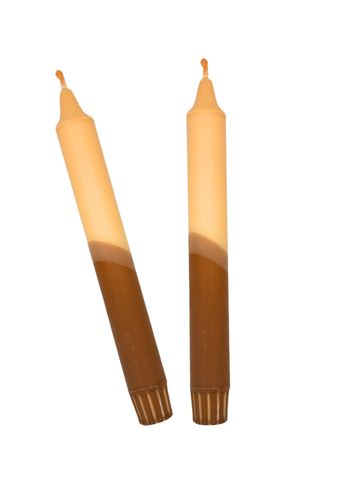 Autumn dip dye candles, set of 2, brown/creme