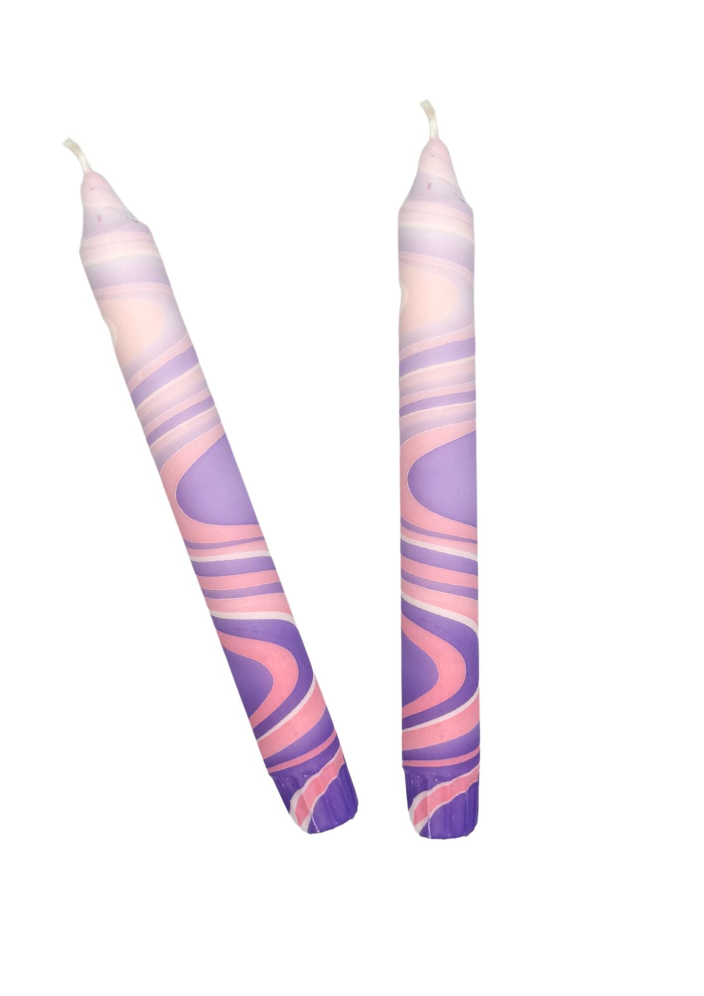Marbled candles, set of 2, purple, rose, white
