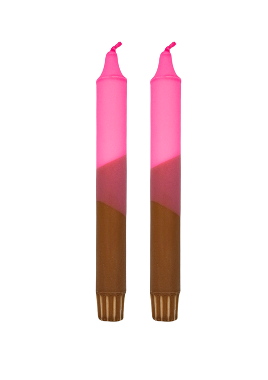 Autmn dip dye candles, set of 2, brown/pink