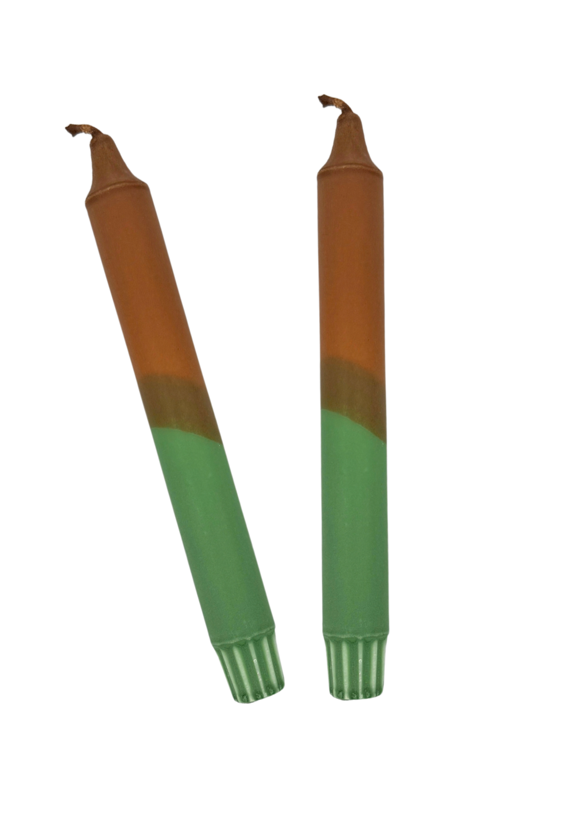 Autumn dip dye candles, set of 2, green/brown