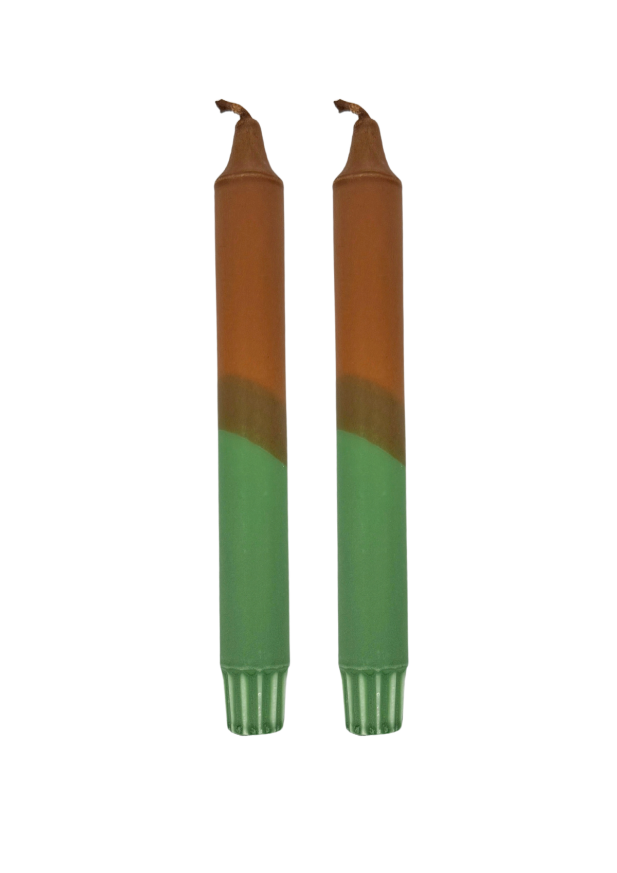 Autumn dip dye candles, set of 2, green/brown