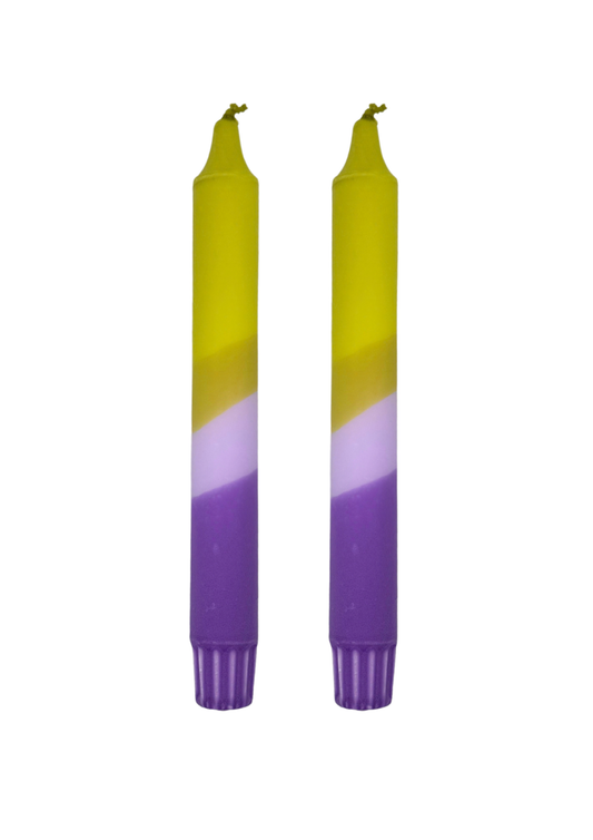 Autumn dip dye candles, set of 2, purple/green
