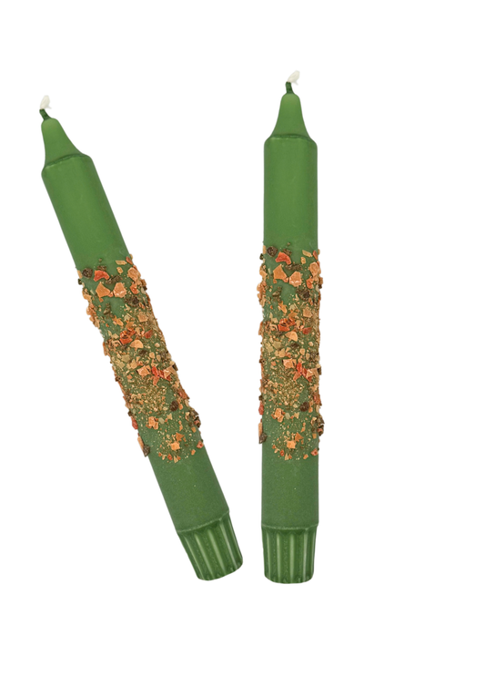 Autumn confetti candles, set of 2, green