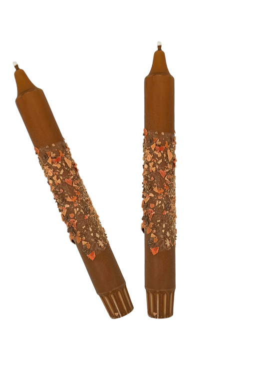 Autumn confetti candles, set of 2, brown