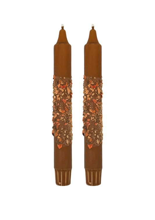 Autumn confetti candles, set of 2, brown