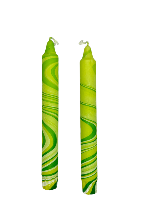 Marbled candles, set of 2, easter green