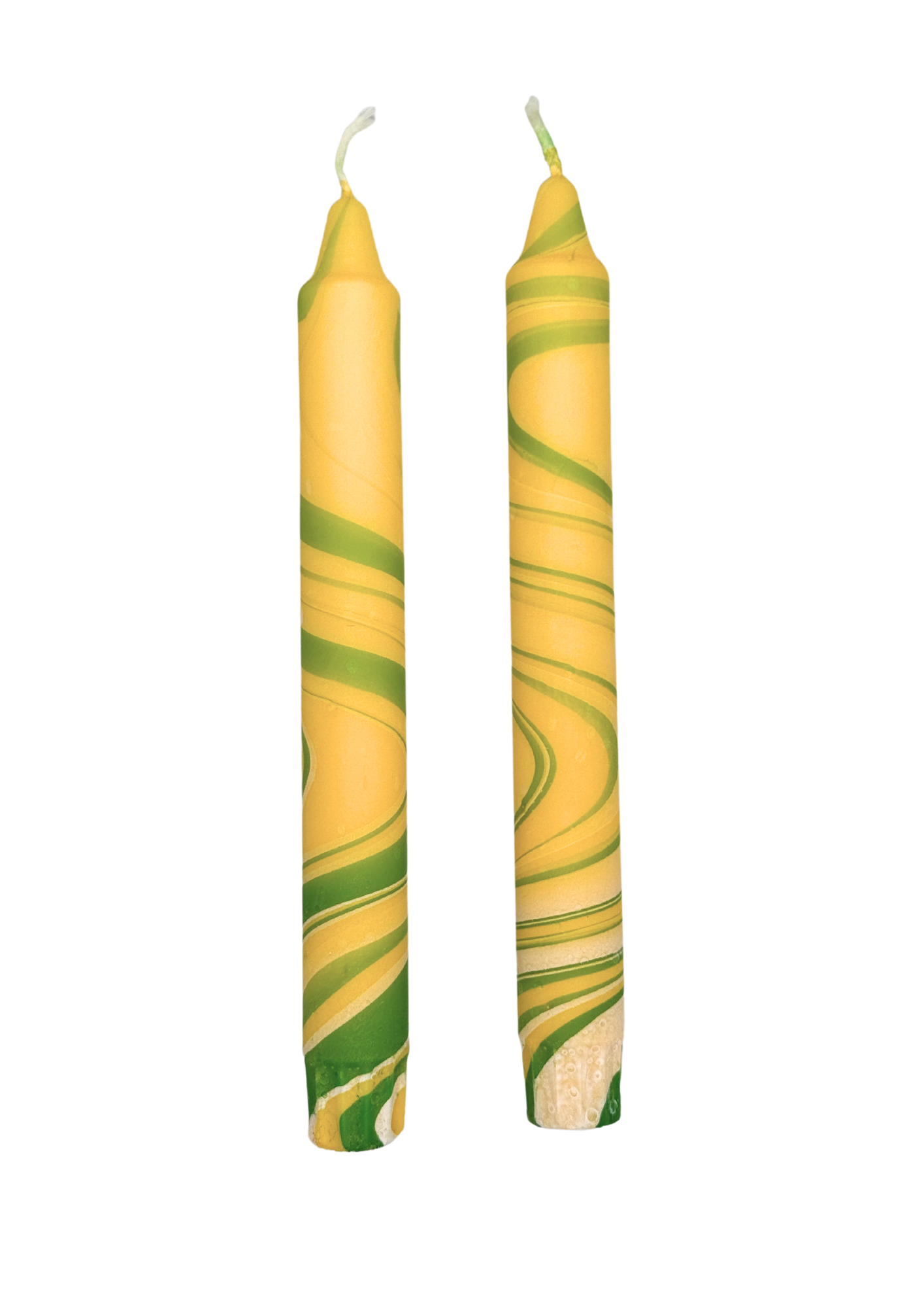 Marbled candles, set of 2, easter yellow