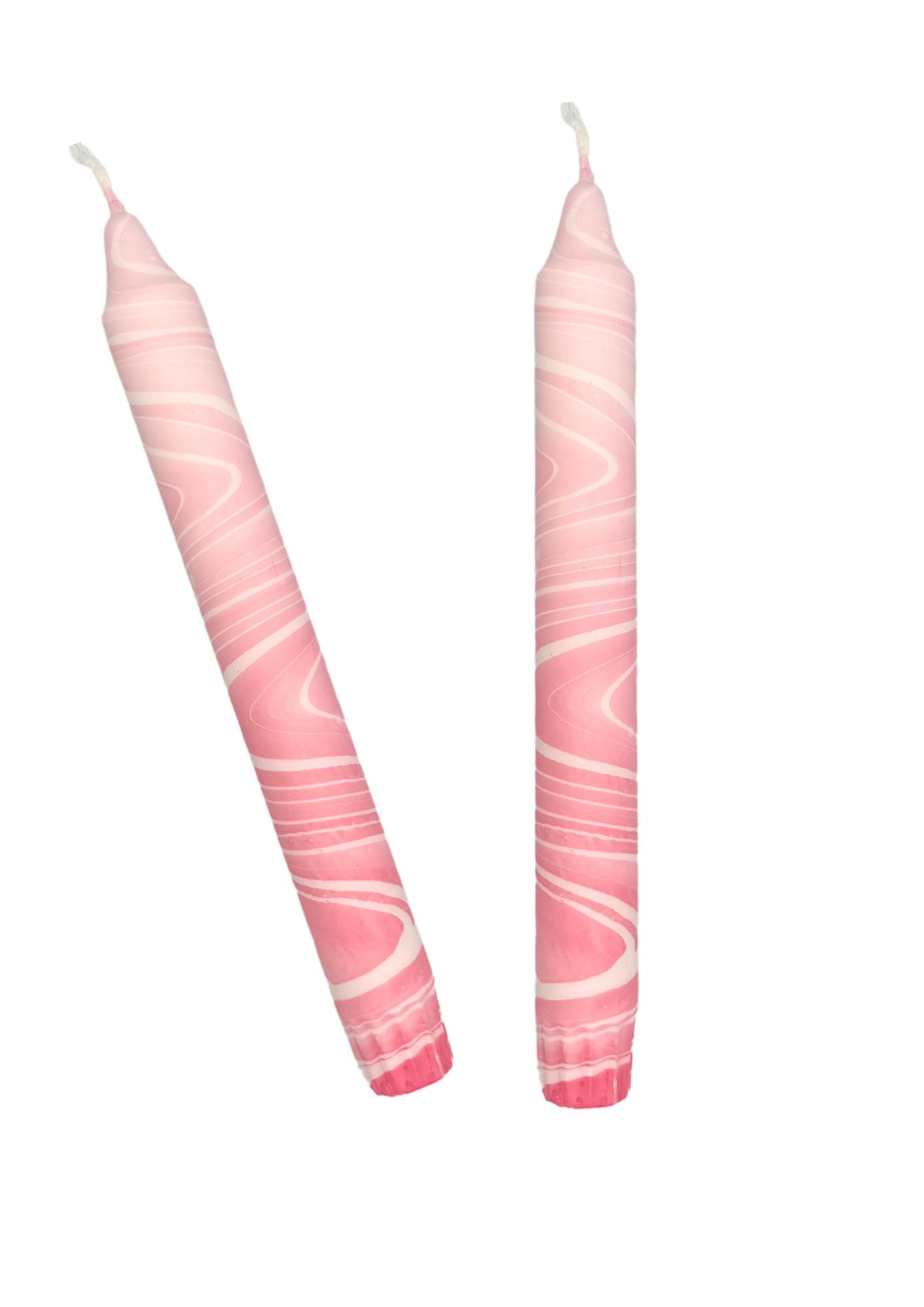 Marbled candles, set of 2, rose, white