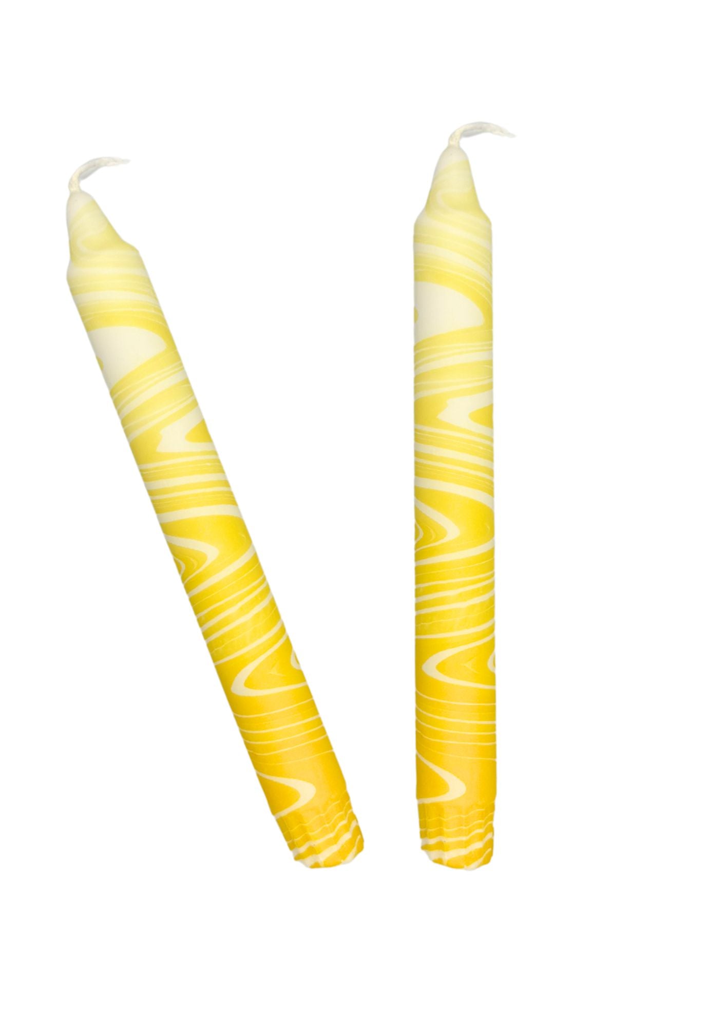 Marbled candles, set of 2, yellow, white