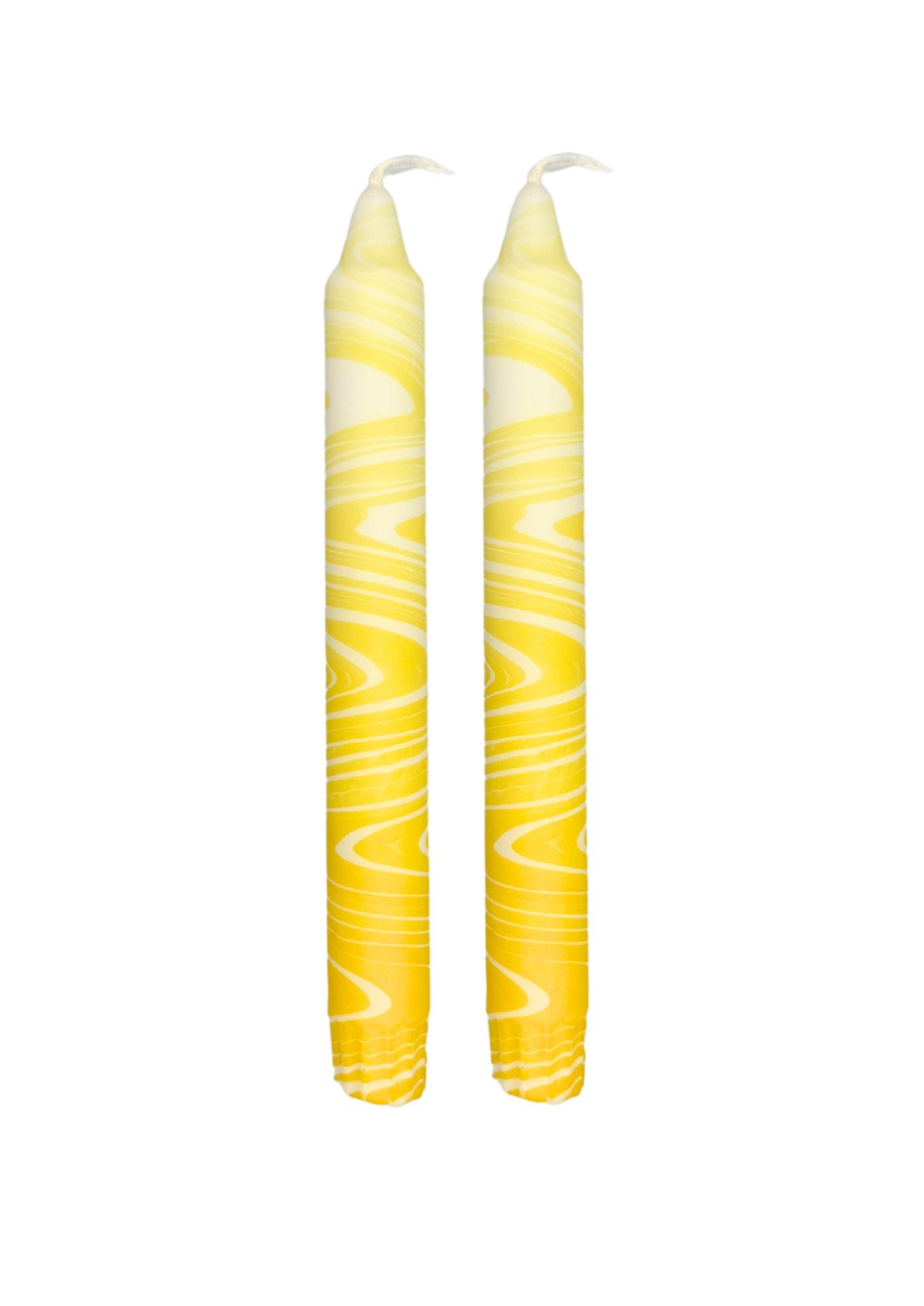 Marbled candles, set of 2, yellow, white