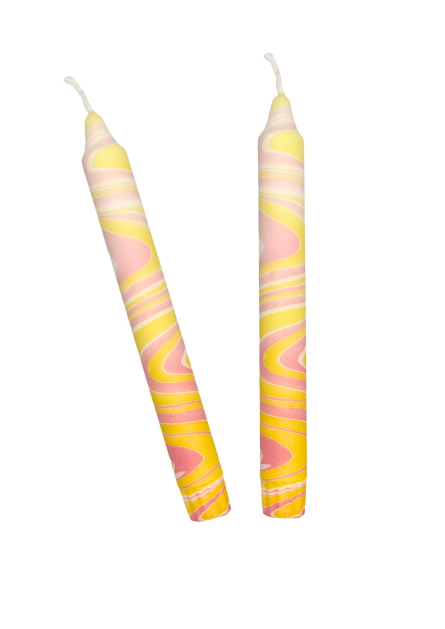 Marbled candles, set of 2, yellow, rose, white