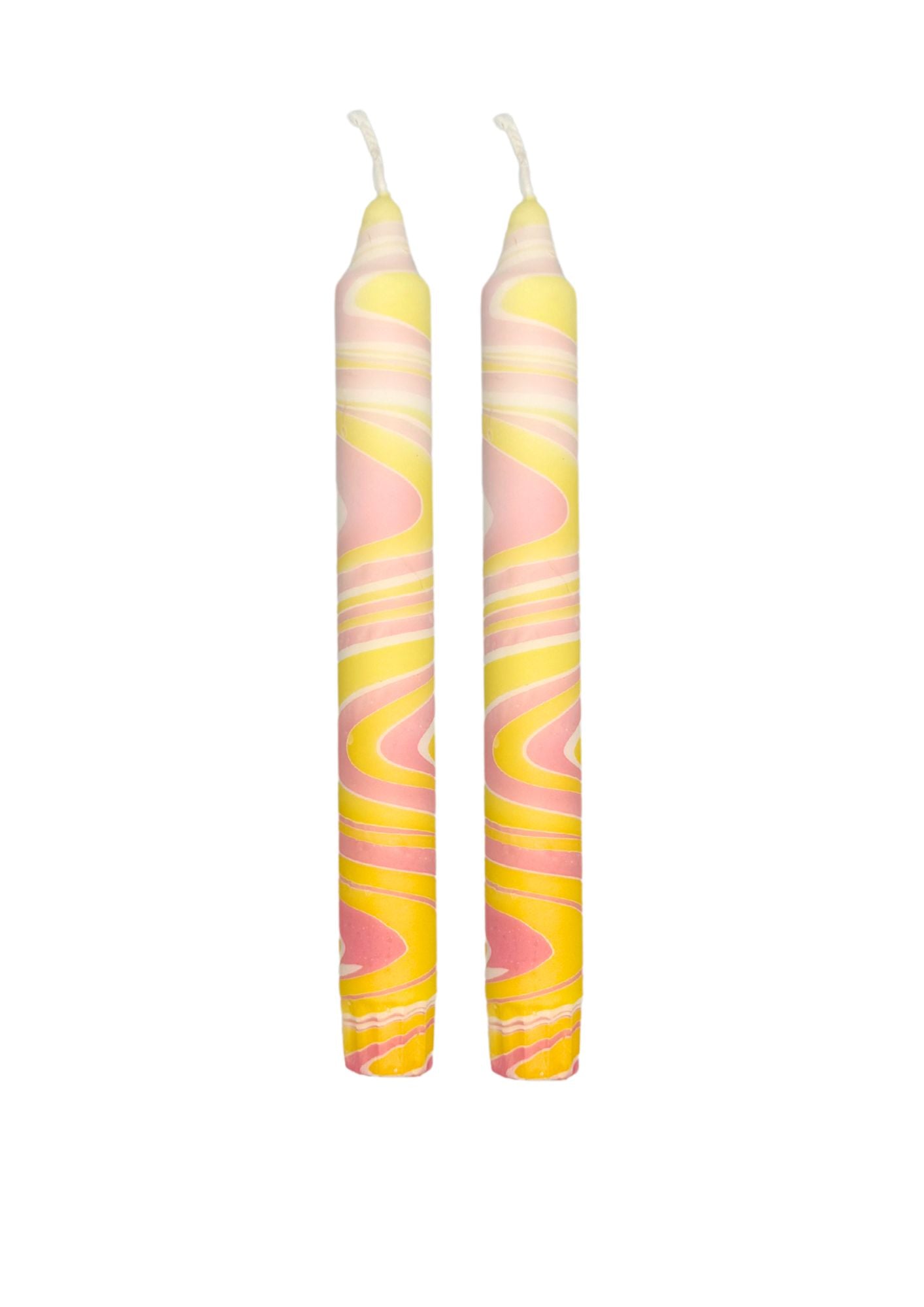 Marbled candles, set of 2, yellow, rose, white