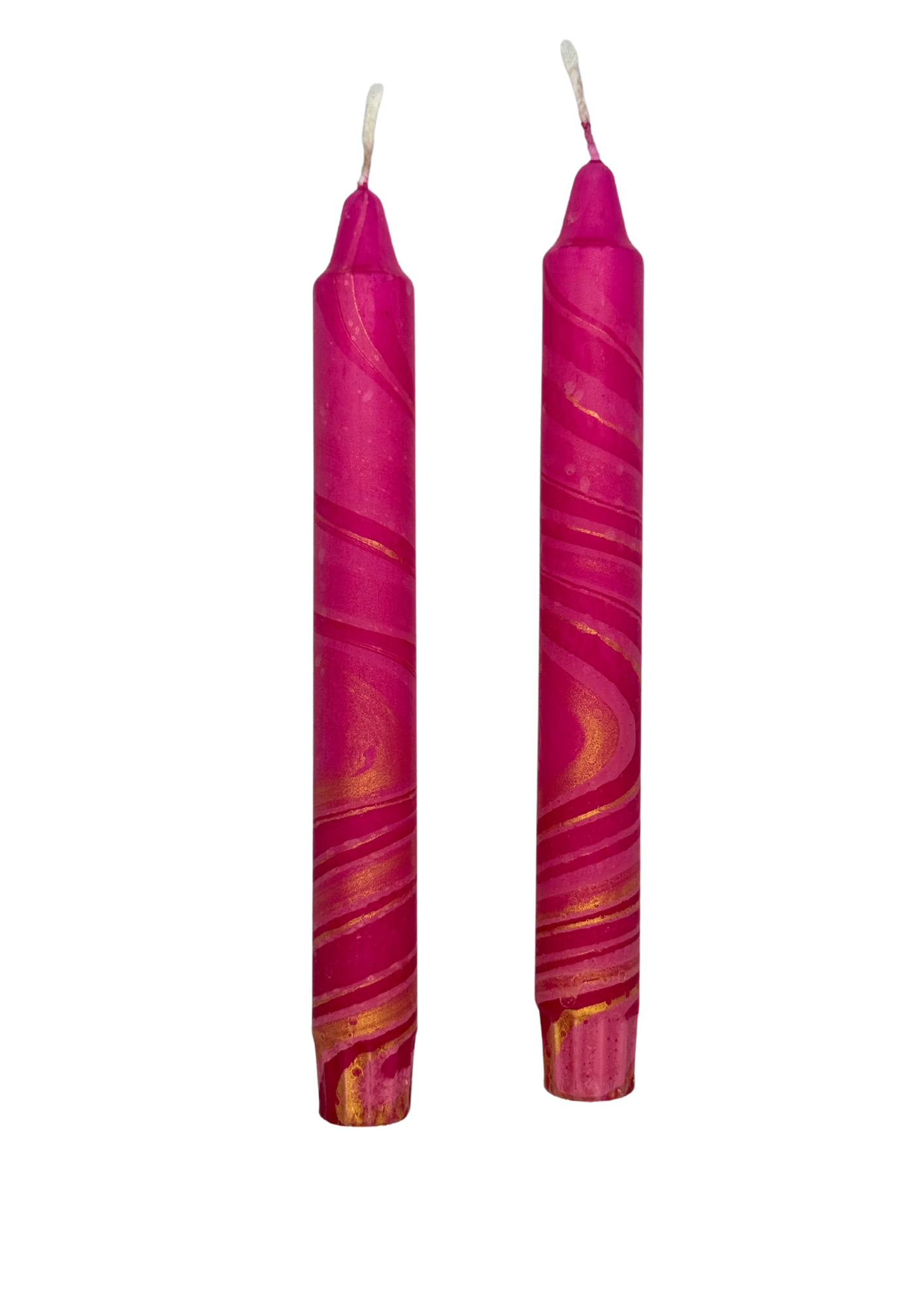 Marbled candles, set of 2, gold, pink