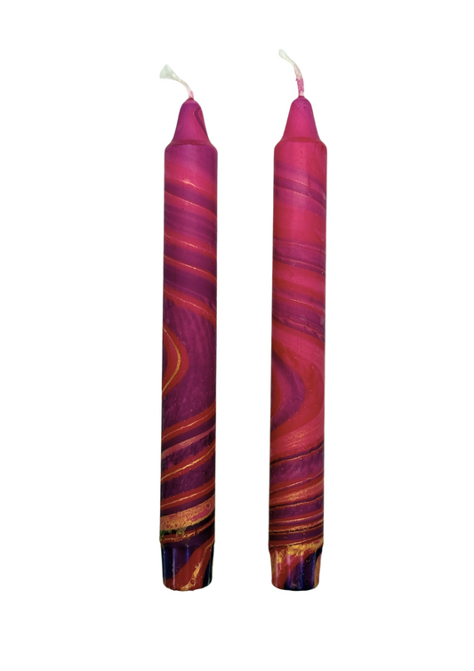 Marbled candles, set of 2, brambleberry, gold